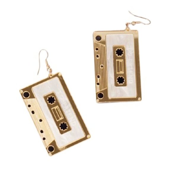 Gold Acrylic Cassette Statement Earrings - Picture 2 of 2